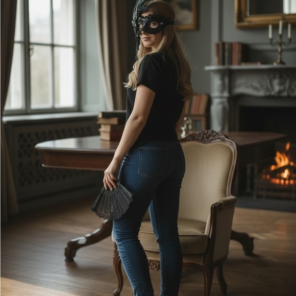 Handmade Emerald / Black Feathered Masquerade Mask - Picture 5 of 7